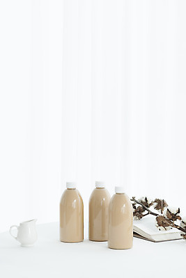 포토 JPG 스튜디오촬영 음료 실내 사람없음 카페 나뭇가지 커튼 세개 병 흰배경 목화꽃 밀크티 국내포토 나무 식기 꽃 백그라운드 3 내부 상점 흰색 파일형식