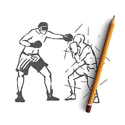 EPS 해외이미지 남자 스포츠 컨셉 일러스트 사람 성인 두명 운동 경쟁 권투 권투글러브 권투선수 스케치 손그림 얼굴없음 성인남자만 VR기기 해외일러스트 운동선수 건강 미술 기계 격투기 글러브 가상현실 남자만 성인만 파일형식 벡터 이미지허브