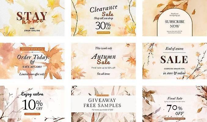 EPS 해외이미지 꽃 낙엽 잎 일러스트 타이포그라피 글자캘리그라피 사람없음 쇼핑 세트 세일 나뭇가지 베이지색 해외일러스트 나무 식물 문자 컬러 캘리그라피 파일형식 벡터 이미지허브