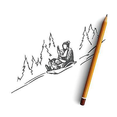 EPS 해외이미지 전신 여자 어린이 일러스트 안기 성인 두명 만세 승차 스케치 언덕 썰매 손그림 썰매타기 눈썰매장 얼굴없음 여자만 해외일러스트 모션 미술 사람 전통놀이 파일형식 벡터 이미지허브