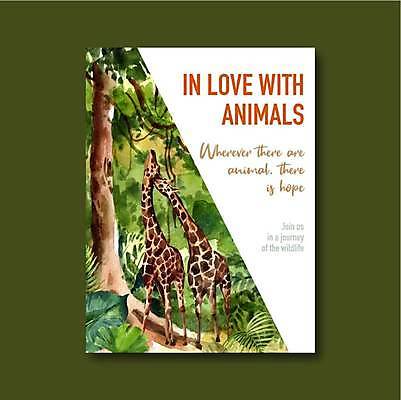 EPS 해외이미지 나무 포스터 두마리 일러스트 사람없음 초록색 흰색 숲속 기린 해외일러스트 식물 컬러 2 포유류 숲 파일형식 벡터 이미지허브