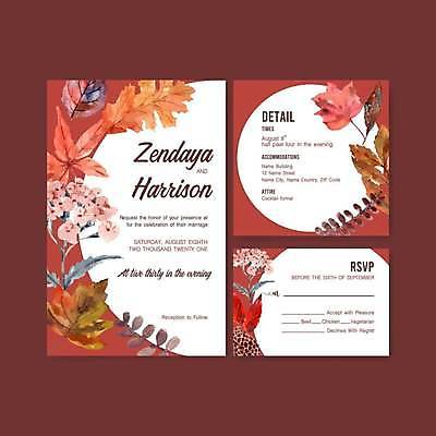 EPS 해외이미지 꽃 단풍 낙엽 잎 일러스트 사람없음 빨간색 흰색 분위기 청첩장 손그림 감성 해외일러스트 식물 컬러 컨셉 카드_감사 파일형식 벡터 이미지허브