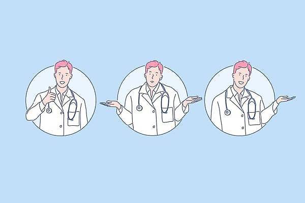 EPS 해외이미지 남자 일러스트 상반신 성인 세명 손들기 의사 최고 의문 성인남자만 해외일러스트 컨셉 모션 사람 의료진 남자만 성인만 파일형식 벡터 이미지허브
