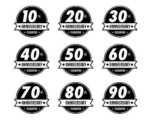 EPS 해외이미지 기념일 리본 일러스트 기념 타이포그라피 사람없음 세트 숫자 검은색 축하 원형 심볼 10주년 해외일러스트 도형 문자 컬러 컨셉 이벤트 파일형식 벡터 이미지허브