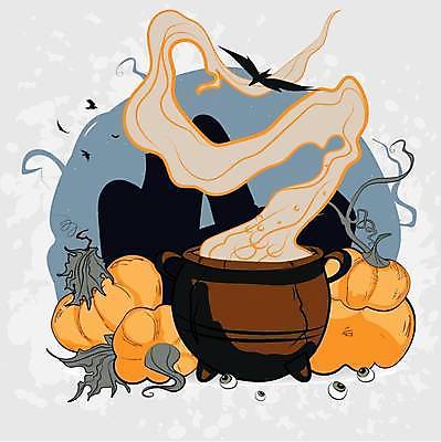 EPS 해외이미지 일러스트 호박 사람없음 할로윈 연기 까마귀 해외일러스트 채소 조류 파일형식 벡터 이미지허브