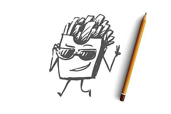 EPS 해외이미지 컨셉 일러스트 패스트푸드 선글라스 감자튀김 스케치 브이 음식캐릭터 손그림 해외일러스트 일러캐릭터 캐릭터 안경 음식 감자 미술 손짓 튀김 인스턴트 파일형식 벡터 이미지허브