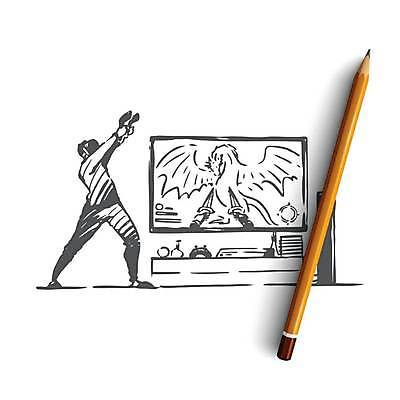 EPS 해외이미지 전신 남자 일러스트 한명 들기 성인 스크린 모니터 텔레비전 게임 리모컨 게임기 스케치 손그림 손뻗기 성인남자한명만 VR기기 해외일러스트 1 모션 놀이 미술 사람 전자제품 컴퓨터 기계 가상현실 남자한명만 성인남자만 파일형식 벡터 이미지허브