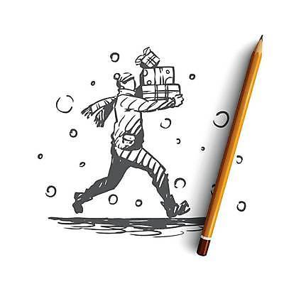 EPS 해외이미지 남자 행복 컨셉 크리스마스 일러스트 한명 들기 성인 선물상자 달리기 눈 스케치 손그림 눈내림 얼굴없음 성인남자한명만 해외일러스트 자연요소 1 기념일 감정 모션 날씨 눈_날씨 선물 미술 사람 상자 남자한명만 성인남자만 파일형식 벡터 이미지허브