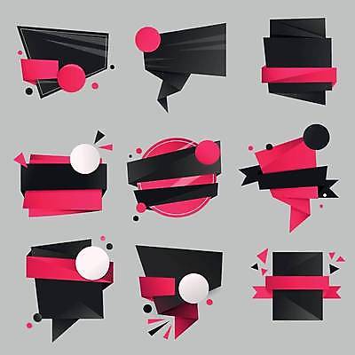 EPS 해외이미지 리본 말풍선 일러스트 사람없음 세트 사각형 검은색 원형 심볼 진분홍색 해외일러스트 도형 분홍색 컬러 파일형식 벡터 이미지허브