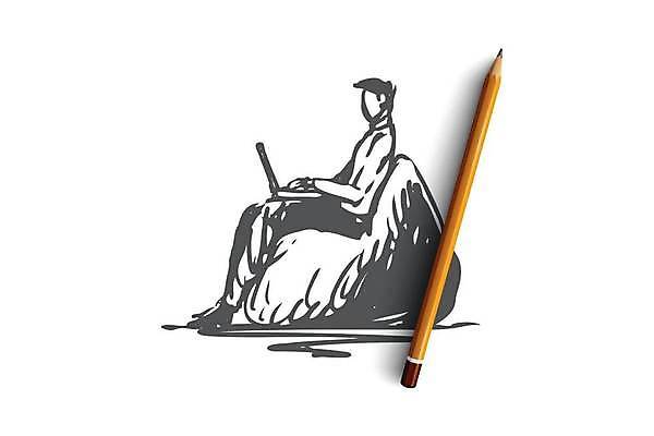 EPS 해외이미지 전신 교육 남자 컨셉 일러스트 비즈니스 한명 앉기 성인 노트북 스케치 손그림 온라인강의 얼굴없음 성인남자한명만 빈백 해외일러스트 1 생활용품 모션 미술 사람 전자제품 강의 남자한명만 성인남자만 파일형식 벡터 언택트 이미지허브