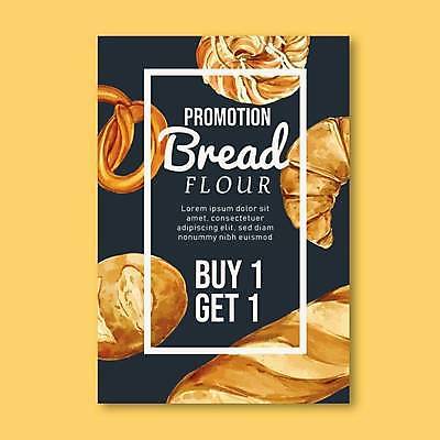 EPS 해외이미지 포스터 빵 일러스트 사람없음 노란색 바게트 남색 크루아상 브레첼 해외일러스트 음식 컬러 디저트 파일형식 벡터 이미지허브