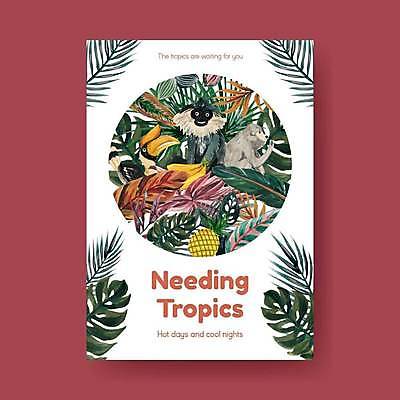 EPS 해외이미지 포스터 일러스트 바나나 세마리 사람없음 초록색 흰색 원숭이 파인애플 앵무새 열대잎 트로피컬아트 해외일러스트 컬러 잎 과일 포유류 조류 3 열대과일 그림 파일형식 벡터 이미지허브