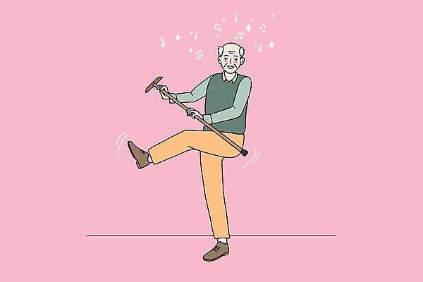 EPS 해외이미지 전신 라이프스타일 할아버지 노년 남자 분홍색 일러스트 지팡이 한명 들기 일상 춤 즐거움 한발서기 노인남자한명만 해외일러스트 1 감정 컬러 모션 문화예술 서기 사람 성인 라이프 생활 남자한명만 노인남자만 파일형식 벡터 이미지허브