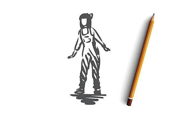 EPS 해외이미지 전신 여자 어린이 포즈 일러스트 한명 서기 소녀 스케치 손그림 얼굴없음 소녀한명만 해외일러스트 1 모션 미술 사람 여자한명만 소녀만 파일형식 벡터 이미지허브