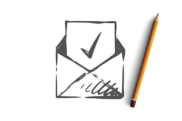 EPS 해외이미지 일러스트 편지봉투 사람없음 스케치 투표 선거 오브젝트 체크표시 손그림 승인 해외일러스트 봉투 미술 민주주의 편지 확인 파일형식 벡터 이미지허브