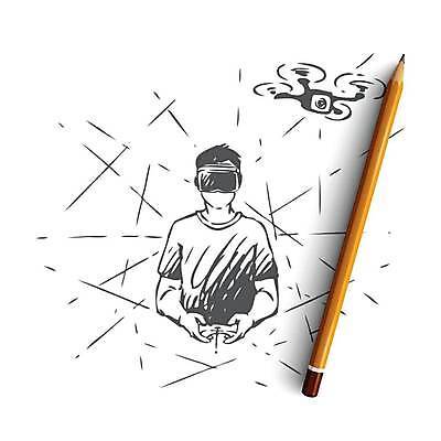 EPS 해외이미지 남자 일러스트 한명 들기 상반신 성인 취미 리모컨 스케치 손그림 드론 얼굴없음 성인남자한명만 VR기기 해외일러스트 1 모션 미술 사람 기계 가상현실 남자한명만 성인남자만 파일형식 벡터 이미지허브