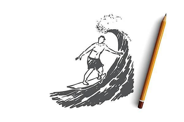 EPS 해외이미지 전신 남자 파도 컨셉 일러스트 한명 서기 성인 서핑보드 서핑 스케치 손그림 서퍼 얼굴없음 성인남자한명만 해외일러스트 1 바다 모션 운동선수 미술 사람 수상스포츠 보드_스포츠 남자한명만 성인남자만 파일형식 벡터 이미지허브