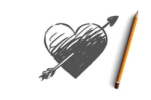 EPS 해외이미지 일러스트 사랑 사람없음 하트 스케치 심볼 손그림 사랑의화살 해외일러스트 모양 감정 화살 미술 파일형식 벡터 이미지허브