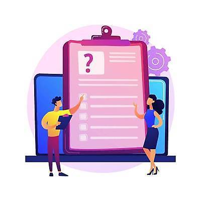 EPS 해외이미지 전신 여자 남자 일러스트 비즈니스 대화 들기 성인 두명 노트북 물음표 가리킴 문서 서류판 성인만 해외일러스트 기호 모션 말하기 사람 손짓 전자제품 사무용품 파일형식 벡터 이미지허브