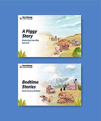 EPS 해외이미지 캐릭터 길 일러스트 하늘 산 주택 이야기 사람없음 돼지 늑대 아기돼지삼형제 해외일러스트 일러캐릭터 포유류 동화 건물 파일형식 벡터 이미지허브