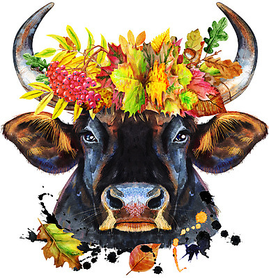 JPG 해외이미지 디자인 백그라운드 잎 일러스트 미술 사람없음 화관 소 황소 해외일러스트 식물 꽃 포유류 문화예술 파일형식 이미지허브