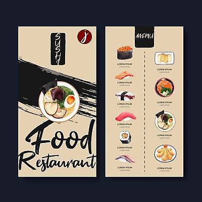 EPS 해외이미지 일러스트 사람없음 라멘 메뉴 메뉴판 김초밥 새우튀김 군함말이초밥 베이지색 연어초밥 일식집 일본음식 연어덮밥 차슈 해외일러스트 음식 컬러 새우 돼지고기 식당 초밥 튀김 면류 연어 파일형식 벡터 이미지허브