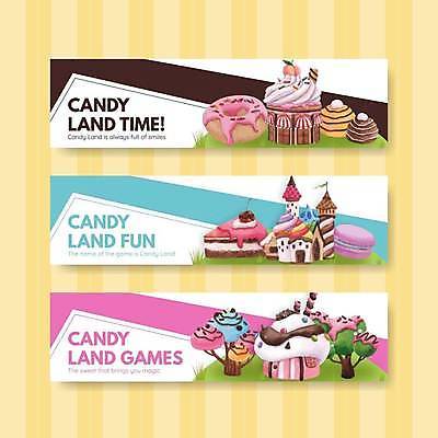 EPS 해외이미지 나무 일러스트 주택 사람없음 초콜릿 성 도넛 조각케이크 질감 동산 마카롱 과자집 배너세트 해외일러스트 식물 건축물 배너 디저트 건물 세트 케이크 파일형식 벡터 이미지허브