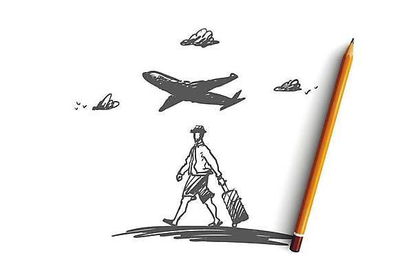 EPS 해외이미지 전신 라이프스타일 남자 여행 일러스트 휴가 비행기 한명 성인 여행객 걷기 캐리어 여행가방 스케치 손그림 얼굴없음 성인남자한명만 해외일러스트 1 가방 항공교통 모션 대중교통 미술 사람 생활 남자한명만 성인남자만 파일형식 벡터 이미지허브