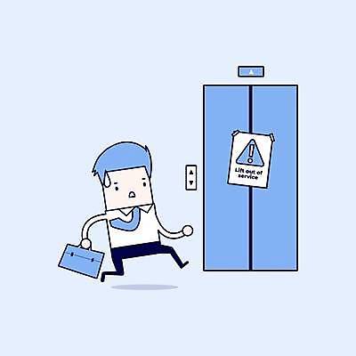 EPS 해외이미지 전신 남자 하늘색 서류가방 일러스트 한명 들기 성인 달리기 비즈니스맨 느낌표 엘리베이터 고장 비즈니스캐릭터 땀 당황 경고문 성인남자한명만 땀흘리기 해외일러스트 일러캐릭터 캐릭터 1 기호 감정 컨셉 가방 비즈니스 모션 경고 사람 파란색 직장인 남자한명만 성인남자만 파일형식 벡터 이미지허브