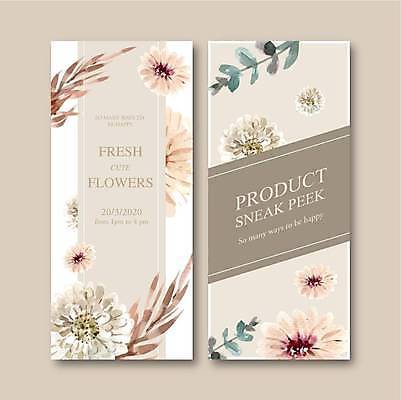 EPS 해외이미지 꽃 잎 카드템플릿 일러스트 사람없음 감성 베이지색 해외일러스트 식물 템플릿 컬러 컨셉 카드_감사 파일형식 벡터 이미지허브