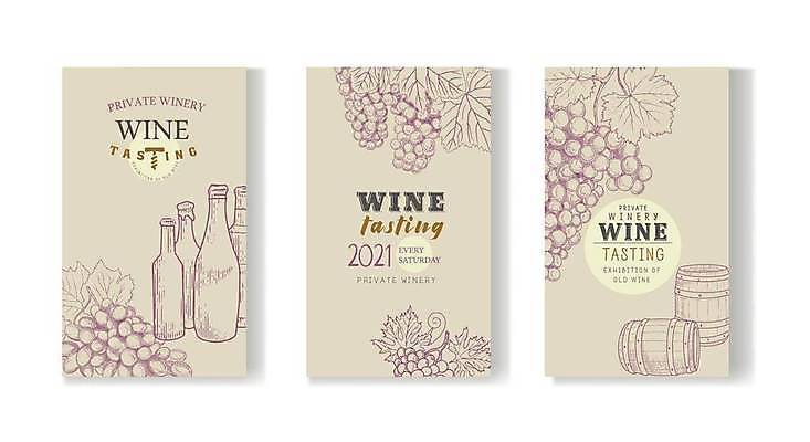 EPS 해외이미지 포스터 일러스트 포도 사람없음 세트 와인 와인병 베이지색 오크통 포도잎 해외일러스트 컬러 잎 과일 병_용기 주류 파일형식 벡터 이미지허브