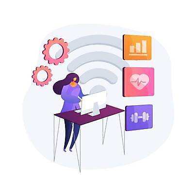 EPS 해외이미지 전신 여자 일러스트 한명 성인 디지털 모니터 진료 책상 톱니바퀴 와이파이 원격 원격의료 성인여자한명만 디지털라이프 해외일러스트 1 라이프스타일 가구 의학 사람 컴퓨터 무선인터넷 여자한명만 성인여자만 파일형식 벡터 이미지허브