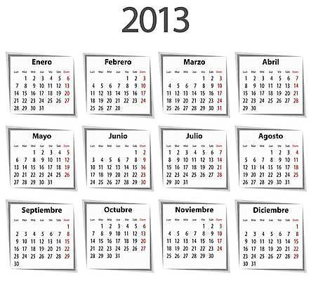 EPS 해외이미지 영어 계절 겨울 일러스트 비즈니스 휴가 그림자 빨간색 다이어리 검은색 웹 봄 달력 흰색 시간 일주일 날짜 스페인 12월 4월 6월 9월 11월 5월 연도 1월 8월 10월 7월 2월 월 고체 스페인어 엘리먼트 월요일 스타일 해외일러스트 문자 유럽 컬러 인터넷 사무용품 요일 파일형식 벡터 이미지허브