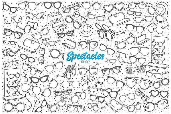 EPS 해외이미지 안경 일러스트 종류 타이포그라피 사람없음 세트 선글라스 다양 하트 낙서 라인아트 손그림 거치대 안경집 안경테 해외일러스트 모양 문자 잡화 선 다수 파일형식 벡터 이미지허브