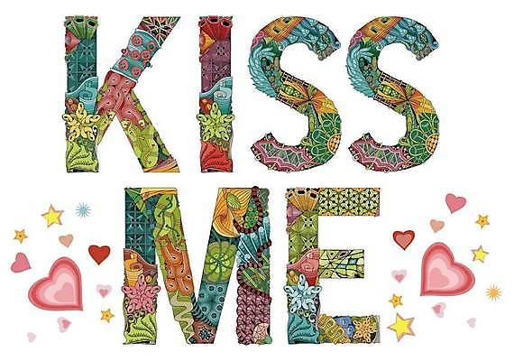 EPS 해외이미지 일러스트 키스 사랑 타이포그라피 사람없음 단어 화려 젠탱글 해외일러스트 문자 감정 컨셉 애정표현 파일형식 벡터 이미지허브