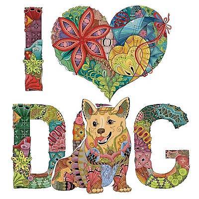 EPS 해외이미지 일러스트 사랑 타이포그라피 사람없음 단어 하트 화려 강아지 젠탱글 해외일러스트 모양 문자 감정 컨셉 반려동물 개 파일형식 벡터 이미지허브