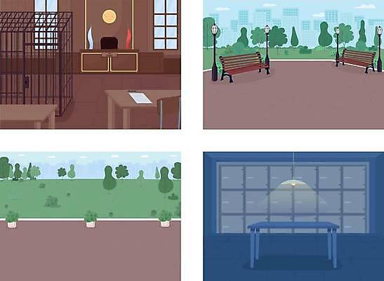 EPS 해외이미지 공원 벤치 일러스트 탁자 전등 사람없음 세트 심플 법 공정 재판소 해외일러스트 공공시설 가구 의자 조명 재판 파일형식 벡터 이미지허브