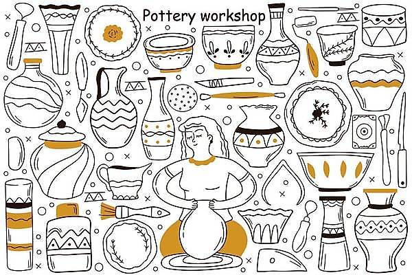 EPS 해외이미지 여자 일러스트 한명 상반신 성인 세트 눈감음 도자기 낙서 도자기공예 라인아트 만들기 손그림 도자기물레 성인여자한명만 도자기공방 공예도구 해외일러스트 1 선 모션 사람 도구 공예 물레 여자한명만 성인여자만 파일형식 벡터 이미지허브