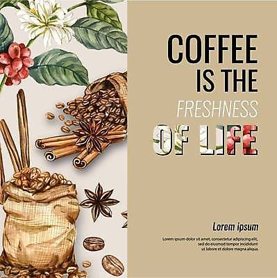 EPS 해외이미지 포스터 커피 잎 일러스트 타이포그라피 사람없음 카페 원두 메뉴판 베이지색 시나몬스틱 커피열매 커피자루 원두봉투 팔각회향 해외일러스트 식물 문자 열매 음료 컬러 봉투 상점 향신료 자루 시나몬 파일형식 벡터 이미지허브