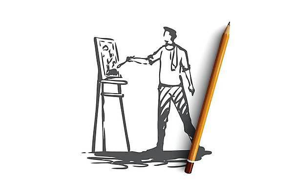 EPS 해외이미지 전신 남자 일러스트 한명 성인 취미 붓 그리기 디자이너 스케치 이젤 그림 예술가 캔버스 화가 손그림 얼굴없음 성인남자한명만 해외일러스트 직업 1 모션 미술 사람 미술도구 남자한명만 성인남자만 파일형식 벡터 이미지허브