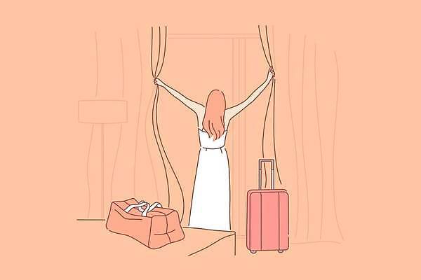 EPS 해외이미지 해외 라이프스타일 여자 행복 여행 가방 일러스트 창문 호텔 휴가 휴식 아파트 주택 사람 여행객 여행가방 기쁨 방 에너지 짐 커튼 플랫 도착 만족 준비 싱글 시력 주말 예약 수하물 호스텔 혼자 안락 해외일러스트 잡화 감정 컨셉 숙소 건물 생활 파일형식 벡터 이미지허브