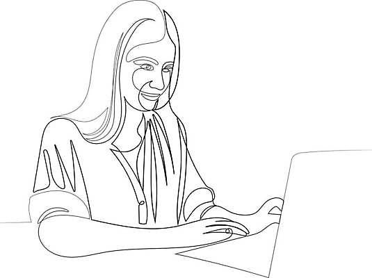 EPS 해외이미지 여자 라인일러스트 일러스트 한명 상반신 성인 노트북 타이핑 업무 비즈니스우먼 라인아트 손그림 드로잉 성인여자한명만 해외일러스트 1 선 비즈니스 미술 사람 전자제품 작업 직장인 여자한명만 성인여자만 파일형식 벡터 이미지허브