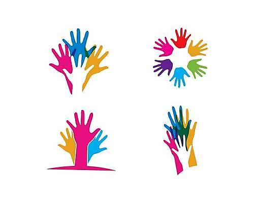 EPS 해외이미지 디자인 일러스트 협력 함께함 사람없음 컬러풀 심볼 손모양 커뮤니티 겹침 해외일러스트 모양 컬러 컨셉 파일형식 벡터 손_신체부위 이미지허브