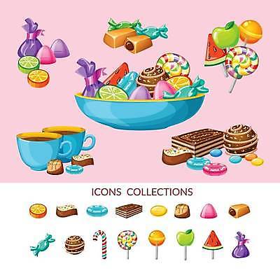 EPS 해외이미지 그릇 오렌지 일러스트 디저트 수박 막대사탕 종류 사람없음 세트 초콜릿 다양 달콤 사과 커피잔 청사과 젤리 알사탕 지팡이사탕 캐러멜 해외일러스트 식기 커피 음식 다수 과일 잔 사탕 맛 파일형식 벡터 이미지허브