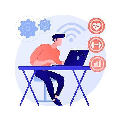 EPS 해외이미지 전신 남자 의자 일러스트 한명 앉기 성인 노트북 디지털 진료 타이핑 톱니바퀴 와이파이 원격 원격의료 성인남자한명만 디지털라이프 해외일러스트 1 라이프스타일 가구 의학 모션 사람 전자제품 무선인터넷 남자한명만 성인남자만 파일형식 벡터 이미지허브