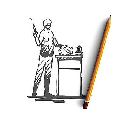 EPS 해외이미지 한마리 컨셉 일러스트 탁자 실험 한명 들기 성인 실험복 실험실 스케치 과학자 손그림 주사약 동물실험 얼굴없음 성인한명만 해외일러스트 직업 1 과학 가구 모션 미술 사람 약 가운 학자 성인만 파일형식 벡터 이미지허브