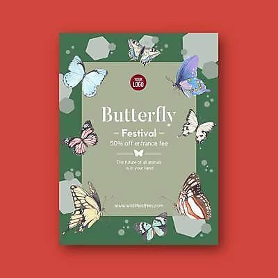 EPS 해외이미지 포스터 나비 여러마리 일러스트 사람없음 초록색 축제 나비축제 해외일러스트 컬러 다수 곤충 파일형식 벡터 이미지허브