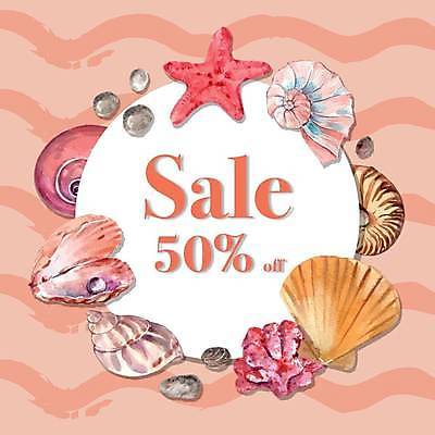 EPS 해외이미지 분홍색 일러스트 조개 수채화 불가사리 프레임 타이포그라피 사람없음 세일 원형 산호 소라 진주 반값 프레임일러스트 해외일러스트 도형 문자 컬러 어패류 극피동물 자포동물 보석 파일형식 벡터 이미지허브