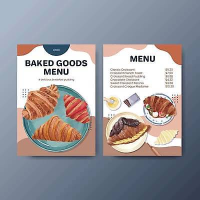 EPS 해외이미지 템플릿 접시 일러스트 사람없음 초콜릿 크루아상 메뉴 메뉴판 버터 크루아상샌드위치 해외일러스트 식기 빵 디저트 샌드위치 파일형식 벡터 이미지허브