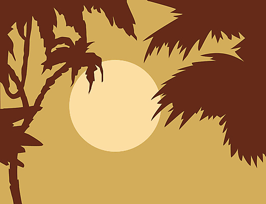 JPG 해외이미지 실루엣 일러스트 사람없음 야자수 태양 노란색 해외일러스트 자연요소 나무 컬러 촬영기법 파일형식 이미지허브